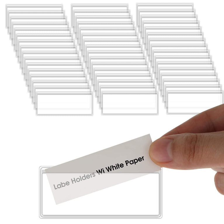 SNOOGG Clear Label Holder 25mm & 35mm Height, Self Adhesive Shelf Name Badge Strip for Kitchen Cabinet, Store Rack, Food Cover, Library, Pantry, Warehouse Bin & Counter Display,