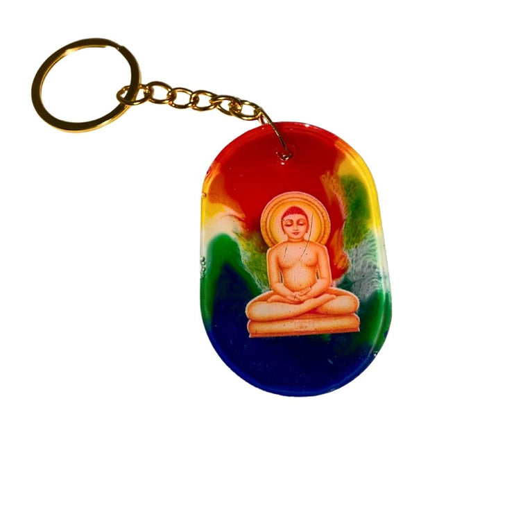 Jainism Theme key chain made from epoxy resin in multi-color. Pack of 1 pc each. size approx. 2 to 2.5 inch . highly glossy finish