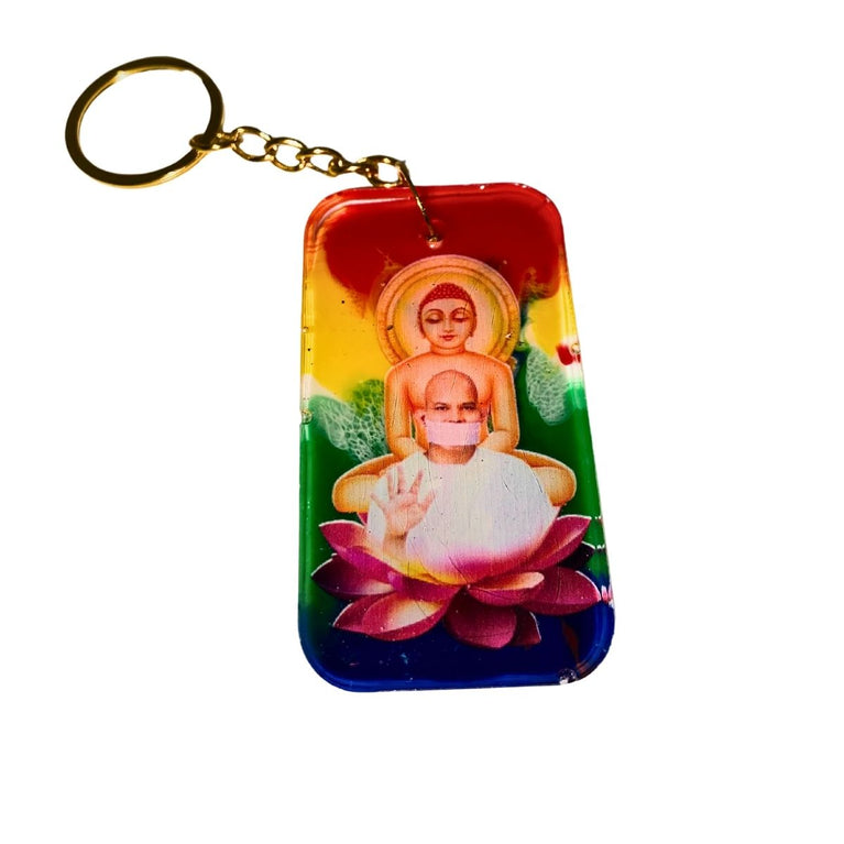 Jainism Theme key chain made from epoxy resin in multi-color. Pack of 1 pc each. size approx. 2 to 2.5 inch . highly glossy finish