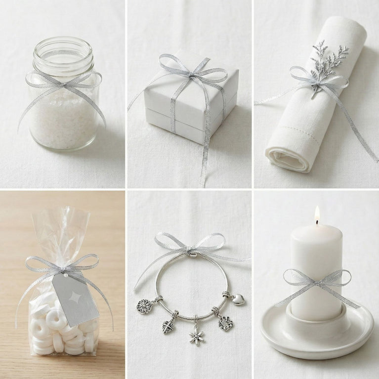 SNOOGG Silver Lace Trim 5 mm Narrow Width 140 Yards Roll with Flared Edges for Craft Sewing Gift Wrap Jewelry Decor Scrapbooking Card Making DIY Fabric Border