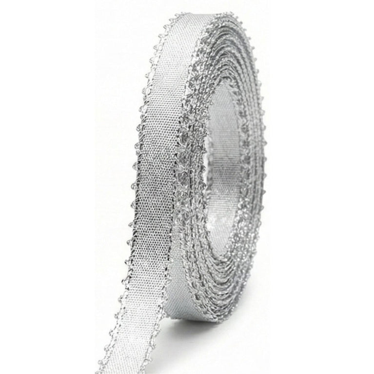 SNOOGG Silver Lace Trim 8 mm Narrow Width 120 Yards Roll with Flared Edges for Craft Sewing Gift Wrap Jewelry Decor Scrapbooking Card Making DIY Fabric Border