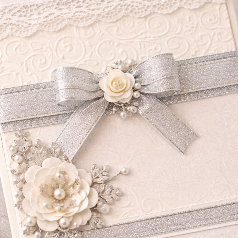 SNOOGG Silver Lace Trim Ribbon 12 mm Width 100 Yards Roll for Craft Sewing Gift Wrap Wedding Decor Scrapbook Card Making Fabric Border DIY Decoration