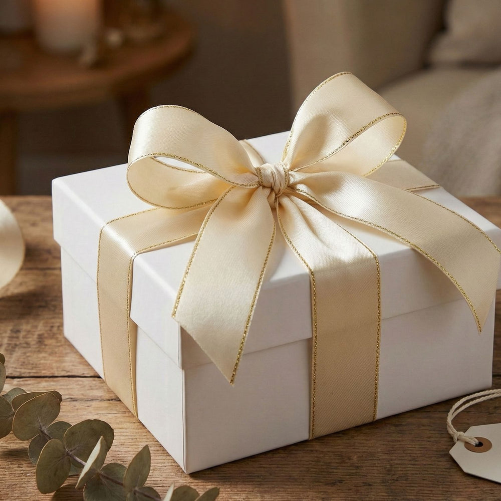 SNOOGG Ivory Ribbon with Gold Edge 10 mm Width 60 Yards Roll for Gift Wrapping Wedding Decor Craft Sewing Scrapbooking Card Making Fabric Border DIY Decoration