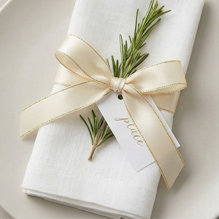 SNOOGG Ivory Ribbon with Gold Edge 10 mm Width 60 Yards Roll for Gift Wrapping Wedding Decor Craft Sewing Scrapbooking Card Making Fabric Border DIY Decoration