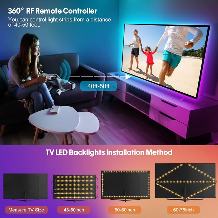 SNOOGG DC 5V RGB LED Strips USB Power Enabled LED Backlight with the 4 pin 3 Button Dimmer Controller/Suitable for for TV, Smart TV LED Backlight for 32-50 inch