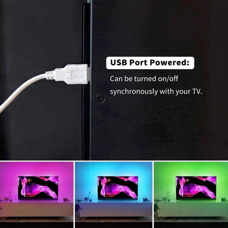 SNOOGG USB Power Enabled TV RGB LED Backlight with the 24 Key IR 24 Key Remote Controller for TV, Smart TV LED Backlight for 32-50inch TVs Music and Sound SYNC Activated