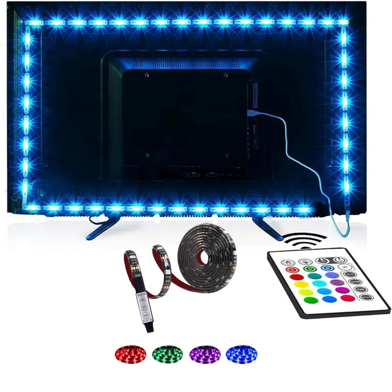 SNOOGG USB Power Enabled TV RGB LED Backlight with the 24 Key IR 24 Key Remote Controller for TV, Smart TV LED Backlight for 32-50inch TVs Music and Sound SYNC Activated