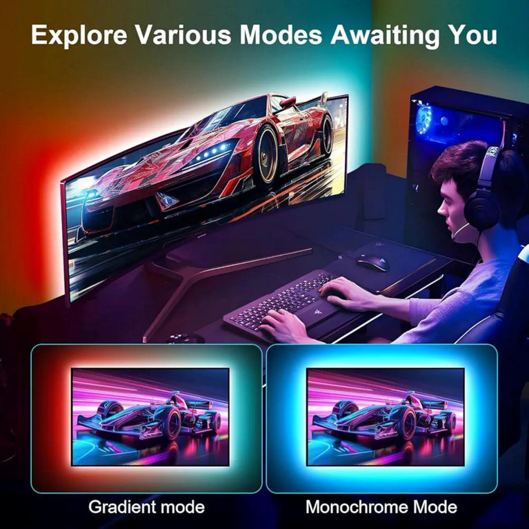SNOOGG TB Back Light LED RGB Strip. Easy to Install Work with Music SYNC and Sounds Suitable for TV and Monitor 26 inch to 78 inch Comes with 24 Key Remote Controller for Home, Bedroom Gaming Room
