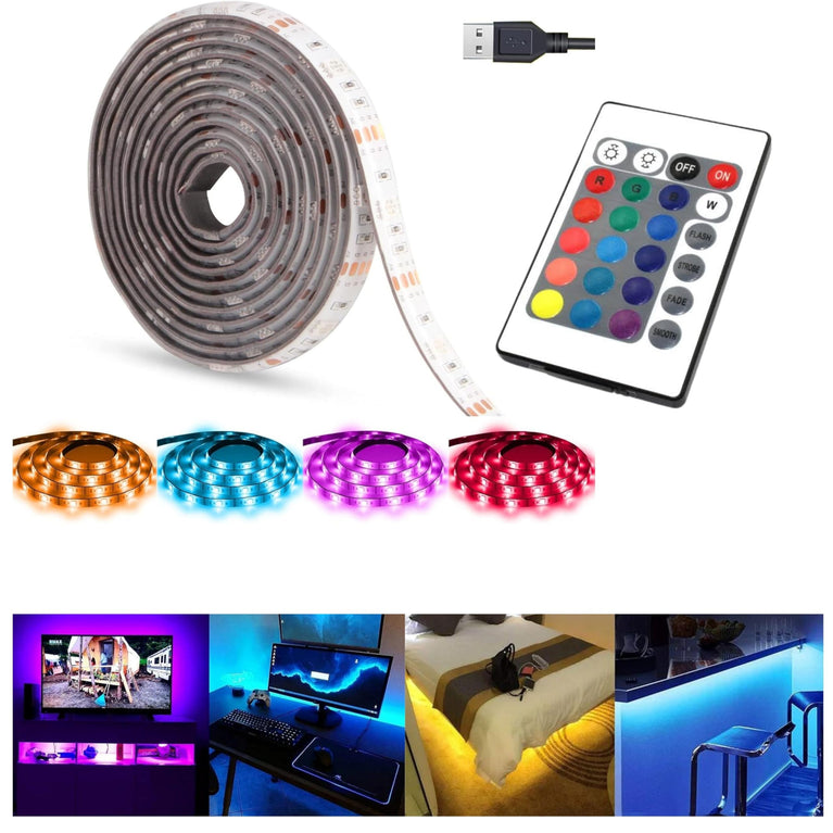 SNOOGG TB Back Light LED RGB Strip. Easy to Install Work with Music SYNC and Sounds Suitable for TV and Monitor 26 inch to 78 inch Comes with 24 Key Remote Controller for Home, Bedroom Gaming Room
