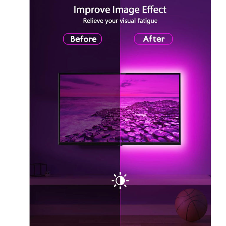 SNOOGG TV LED Lights, for 26-60 inch TV, RGB TV LED Backlight Behind with Music and Sound SYNC Bluetooth APP and IR 24 Key Remote Control TV Light Strip USB Powered for Gaming Room