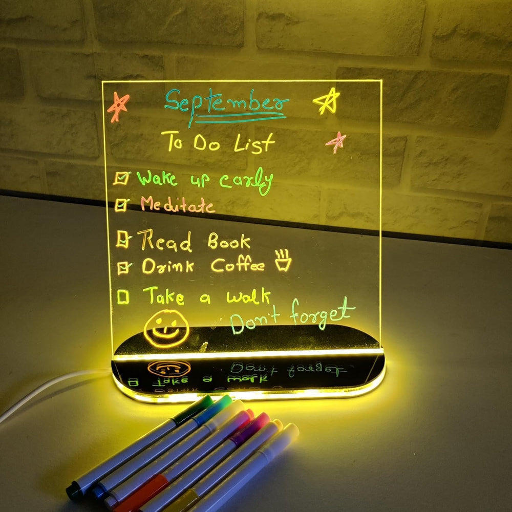 SNOOGG LED Writing Board Acrylic Glow Message Display with Dual Color Light Base, Erasable Note Board for Desk Decor, to Do List, Doodle Pad, Gift, Home Office Night Light 6x8