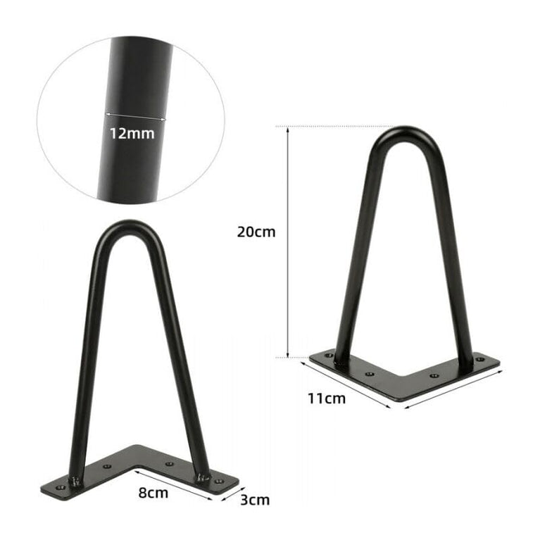 SNOOGG 8 Inch Heavy Duty Powder Coated Iron Furniture Legs Set of 4 | Sofa Legs, Couch Legs, Cabinet Legs, Table Legs | 10mm Solid Rod | Rust Proof | Rubber Floor Pads Included | Black