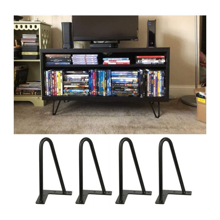 SNOOGG 8 Inch Heavy Duty Powder Coated Iron Furniture Legs Set of 4 | Sofa Legs, Couch Legs, Cabinet Legs, Table Legs | 10mm Solid Rod | Rust Proof | Rubber Floor Pads Included | Black