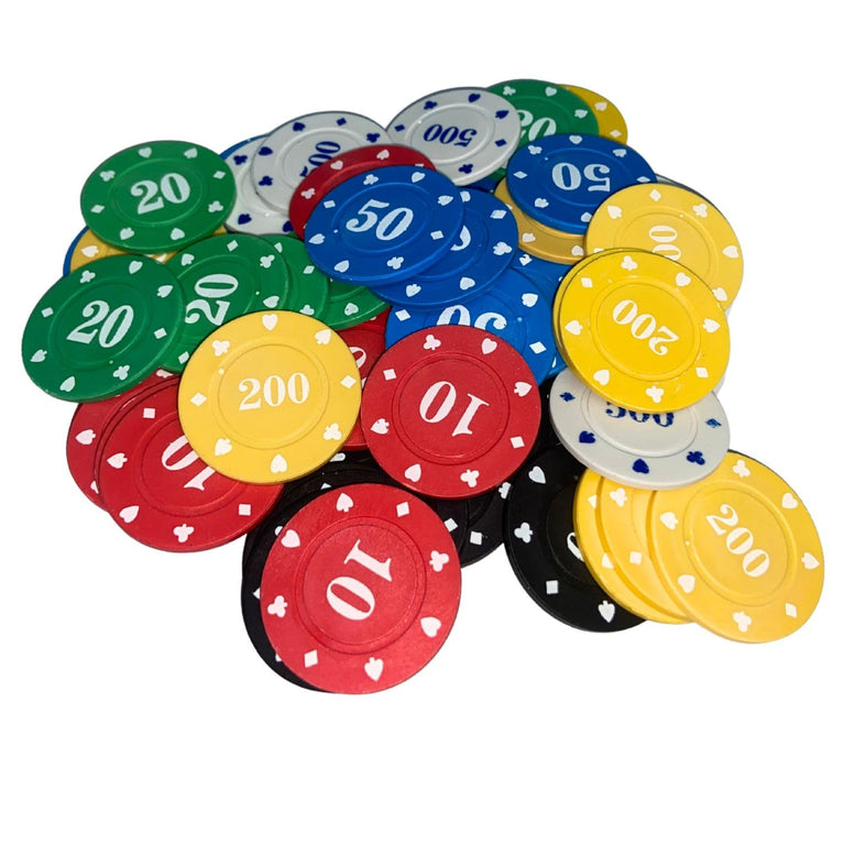 SNOOGG Poker & Teen Patti Flush Rummy Chip Set - Numbered 10 to 500 Tokens for Flush, Blackjack & Card Games - Ideal for Game Nights & Great for Parties