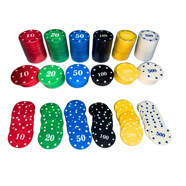 SNOOGG Poker & Teen Patti Flush Rummy Chip Set - Numbered 10 to 500 Tokens for Flush, Blackjack & Card Games - Ideal for Game Nights & Great for Parties