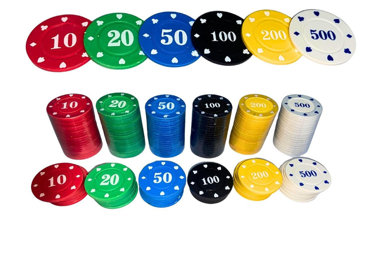 SNOOGG Poker & Teen Patti Flush Rummy Chip Set - Numbered 10 to 500 Tokens for Flush, Blackjack & Card Games - Ideal for Game Nights & Great for Parties