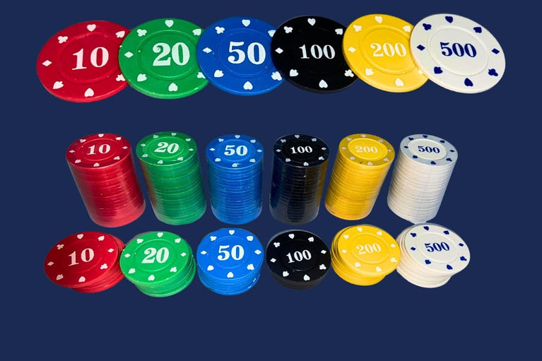 SNOOGG Poker & Teen Patti Flush Rummy Chip Set - Numbered 10 to 500 Tokens for Flush, Blackjack & Card Games - Ideal for Game Nights & Great for Parties