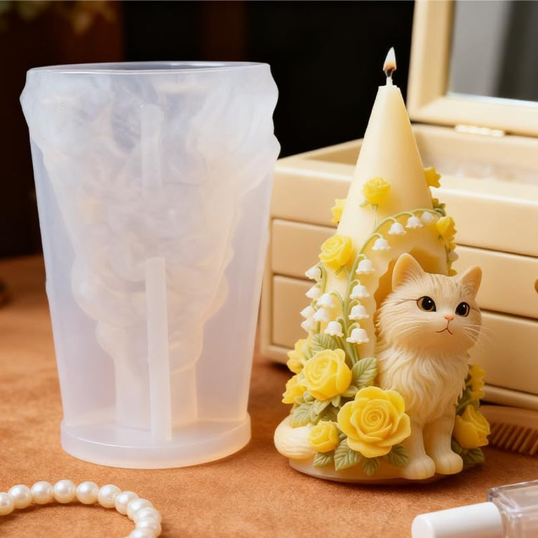 SNOOGG Reusable 3D Cat Rose Cone Mold | Heavy-Duty Liquid Silicone Mould for DIY Candles, Epoxy Resin Casting, Concrete & Eco-Resin Art