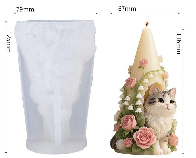 SNOOGG Reusable 3D Cat Rose Cone Mold | Heavy-Duty Liquid Silicone Mould for DIY Candles, Epoxy Resin Casting, Concrete & Eco-Resin Art