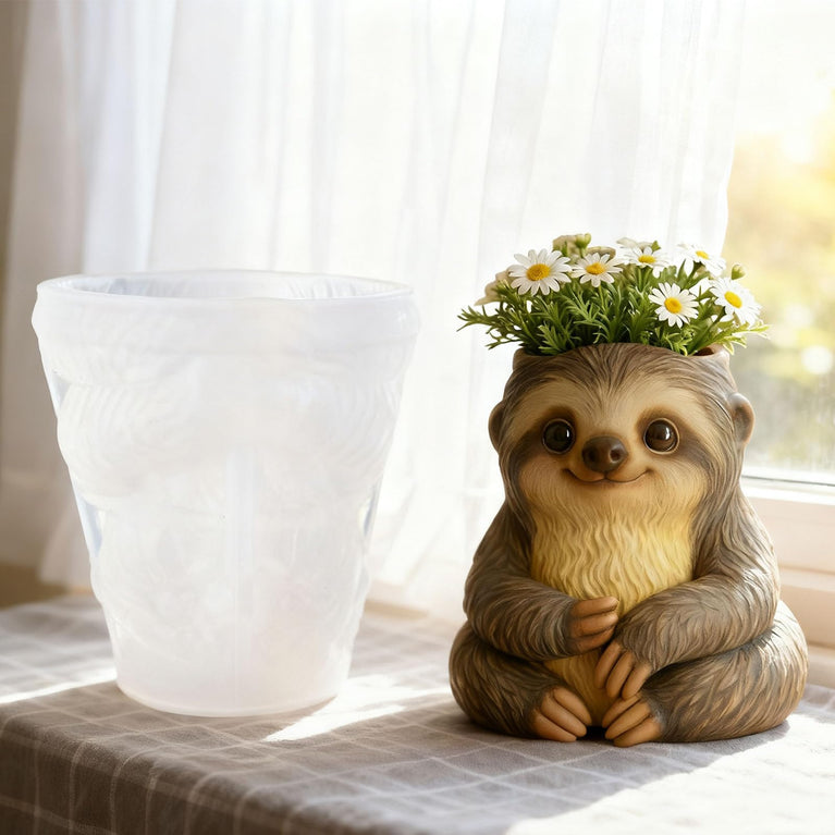 SNOOGG Cute Sloth Planter Silicone Mold for Resin Casting | Baby Sloth Succulent Flower Pot 3D Mold for Eco Resin, Epoxy, Concrete Crafts | Heavy Duty Reusable Liquid Silicone Mould
