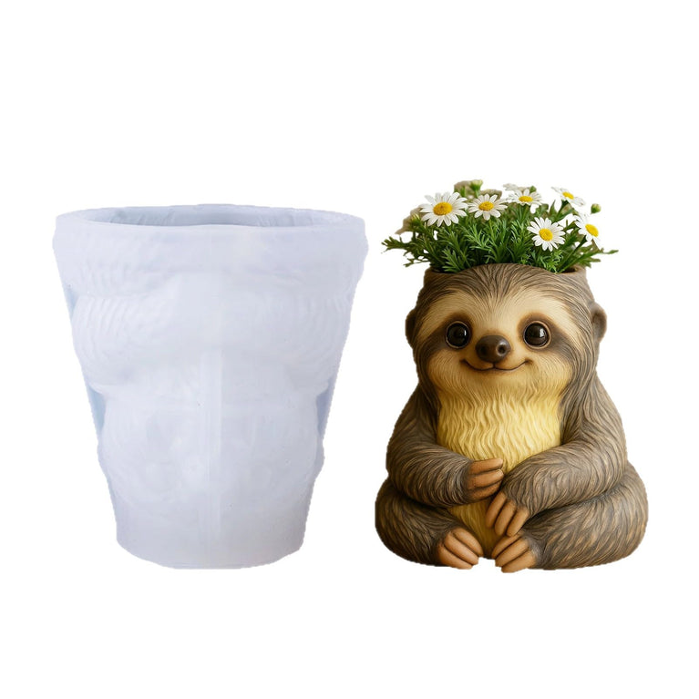 SNOOGG Cute Sloth Planter Silicone Mold for Resin Casting | Baby Sloth Succulent Flower Pot 3D Mold for Eco Resin, Epoxy, Concrete Crafts | Heavy Duty Reusable Liquid Silicone Mould