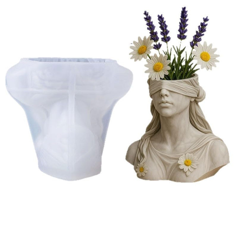 SNOOGG Blindfolded Goddess Bust Planter Silicone Mold for Resin Casting | Lady Justice Flower Pot 3D Mold for Eco Resin, Epoxy, Concrete Crafts | Heavy Duty Reusable Liquid Silicone Mould