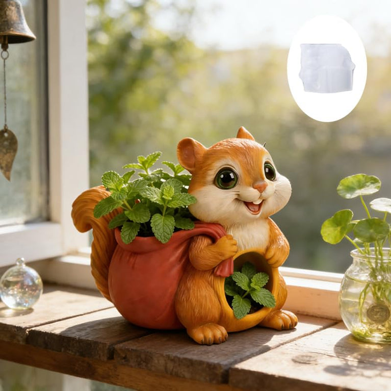 SNOOGG Cute Squirrel Planter Silicone Mold for Resin Casting | Squirrel with Sack Pinecone Succulent Pot 3D Mold for Eco Resin, Epoxy Crafts | Heavy Duty Reusable Liquid Silicone Mould