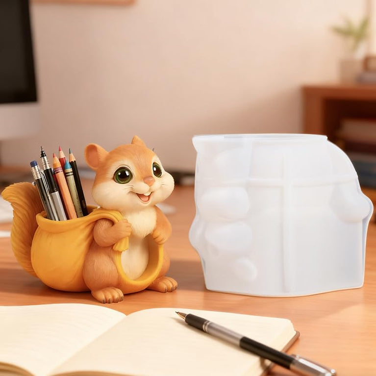 SNOOGG Cute Squirrel Planter Silicone Mold for Resin Casting | Squirrel with Sack Pinecone Succulent Pot 3D Mold for Eco Resin, Epoxy Crafts | Heavy Duty Reusable Liquid Silicone Mould