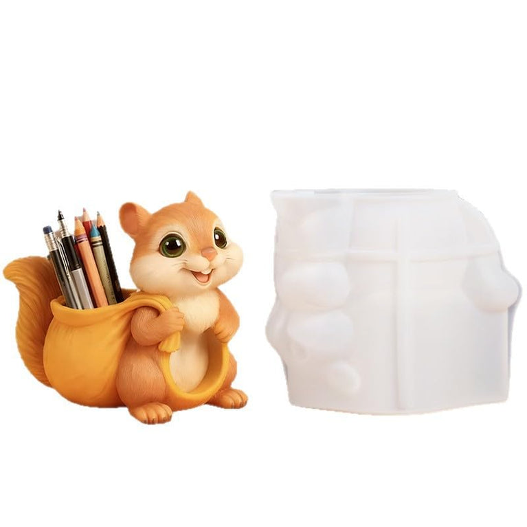 SNOOGG Cute Squirrel Planter Silicone Mold for Resin Casting | Squirrel with Sack Pinecone Succulent Pot 3D Mold for Eco Resin, Epoxy Crafts | Heavy Duty Reusable Liquid Silicone Mould