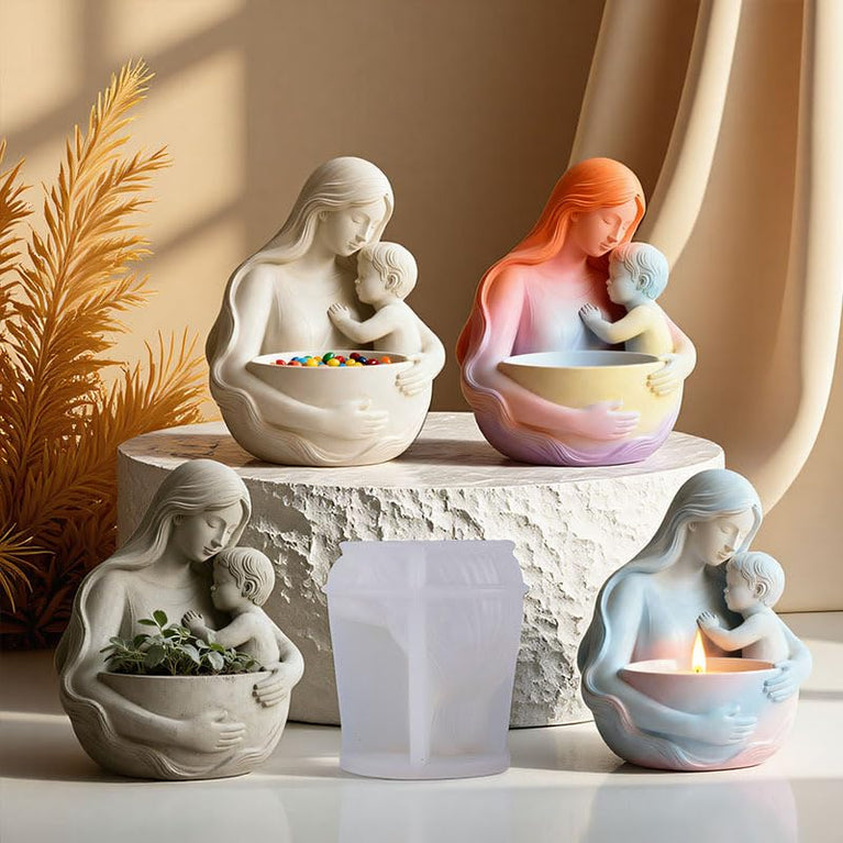 SNOOGG Mother Child Planter Silicone Mold for Resin Casting | Mom Baby Bust Succulent Planter 3D Mold for Eco Resin, Epoxy, Concrete Crafts | Heavy Duty Reusable Liquid Silicone Mould