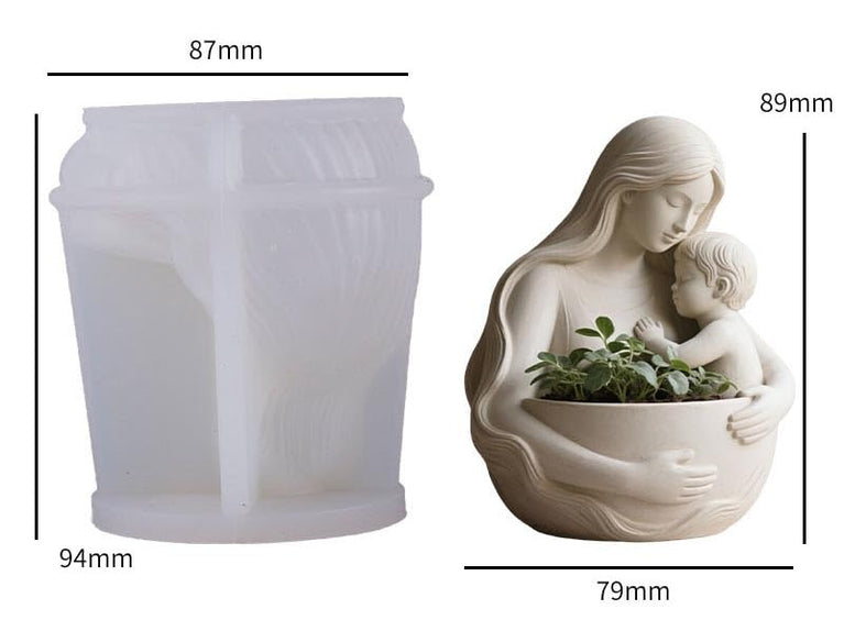 SNOOGG Mother Child Planter Silicone Mold for Resin Casting | Mom Baby Bust Succulent Planter 3D Mold for Eco Resin, Epoxy, Concrete Crafts | Heavy Duty Reusable Liquid Silicone Mould