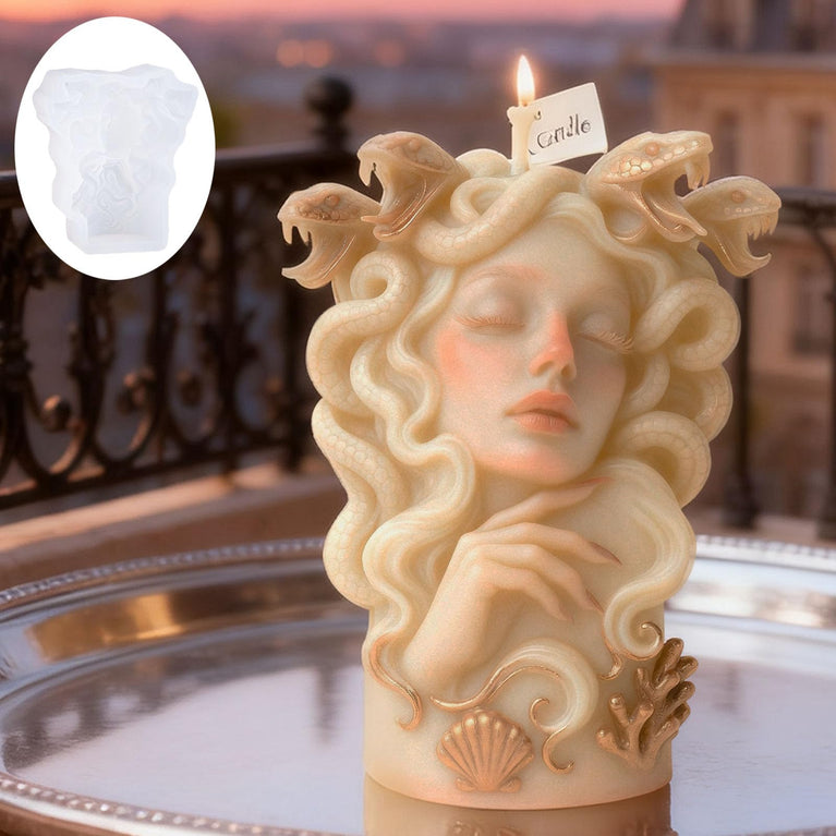 SNOOGG Medusa Gorgon Silicone Candle Mold for Resin Casting | Snake Hair Goddess Bust 3D Mold for Eco Resin, Epoxy, Concrete Crafts | Heavy Duty Reusable Liquid Silicone Mould for Candle Making