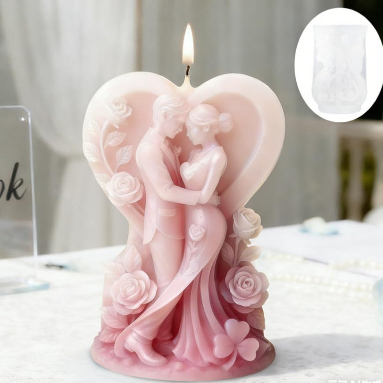SNOOGG Wedding Couple Heart Silicone Candle Mold for Resin Casting | Bride Groom Rose Heart 3D Mold for Eco Resin, Epoxy, Concrete Crafts | Heavy Duty Reusable Liquid Silicone Mould for Candle Making