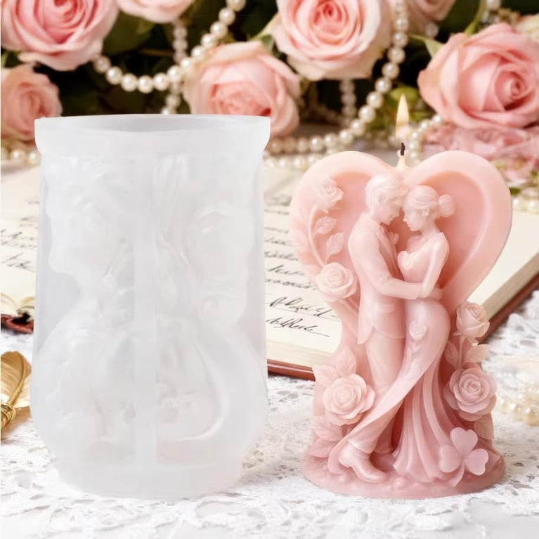 SNOOGG Wedding Couple Heart Silicone Candle Mold for Resin Casting | Bride Groom Rose Heart 3D Mold for Eco Resin, Epoxy, Concrete Crafts | Heavy Duty Reusable Liquid Silicone Mould for Candle Making