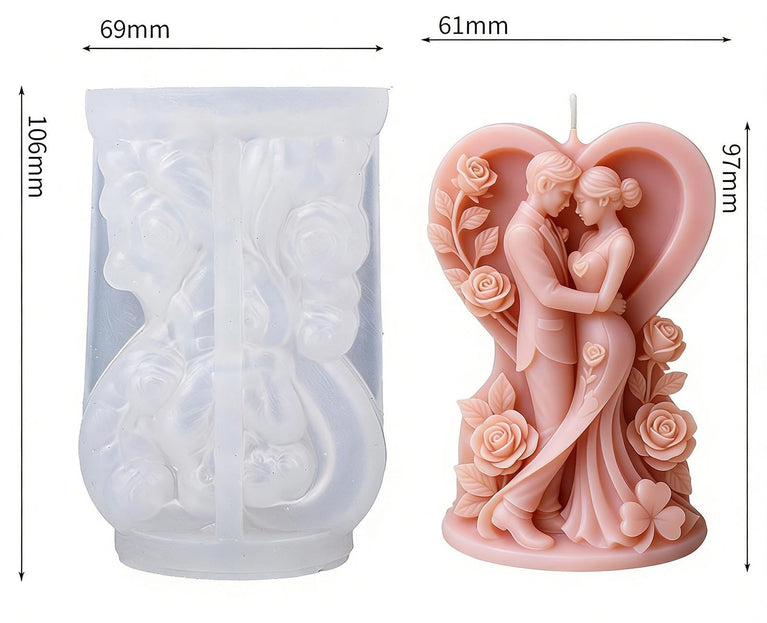 SNOOGG Wedding Couple Heart Silicone Candle Mold for Resin Casting | Bride Groom Rose Heart 3D Mold for Eco Resin, Epoxy, Concrete Crafts | Heavy Duty Reusable Liquid Silicone Mould for Candle Making