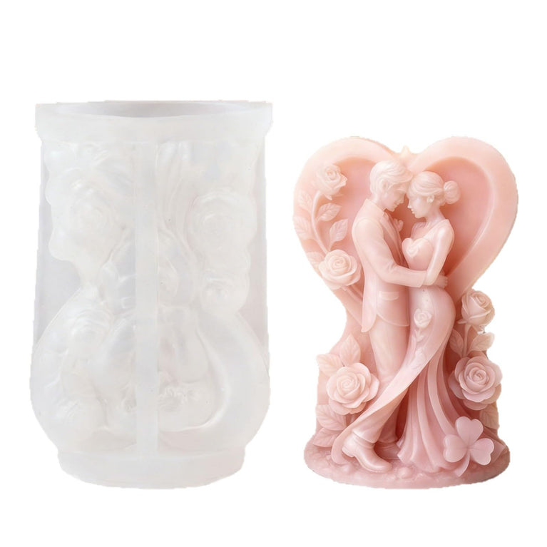 SNOOGG Wedding Couple Heart Silicone Candle Mold for Resin Casting | Bride Groom Rose Heart 3D Mold for Eco Resin, Epoxy, Concrete Crafts | Heavy Duty Reusable Liquid Silicone Mould for Candle Making