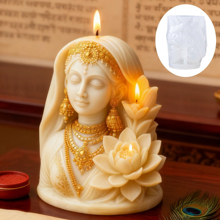 SNOOGG Indian Goddess Lotus Silicone Candle Mold for Resin Casting | Ethnic Bride Bust with Lotus Flower 3D Mold for Eco Resin, Epoxy, Concrete Crafts | Heavy Duty Reusable Liquid Silicone Mould