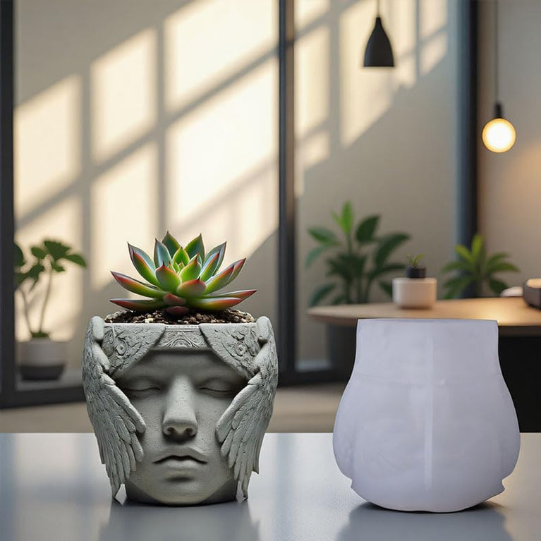 SNOOGG Serene Goddess Face Planter Silicone Mold for Resin Casting | Sculpted Stone Face Succulent Pot 3D Mold for Eco Resin, Epoxy, Concrete Crafts | Heavy Duty Reusable Liquid Silicone Mould