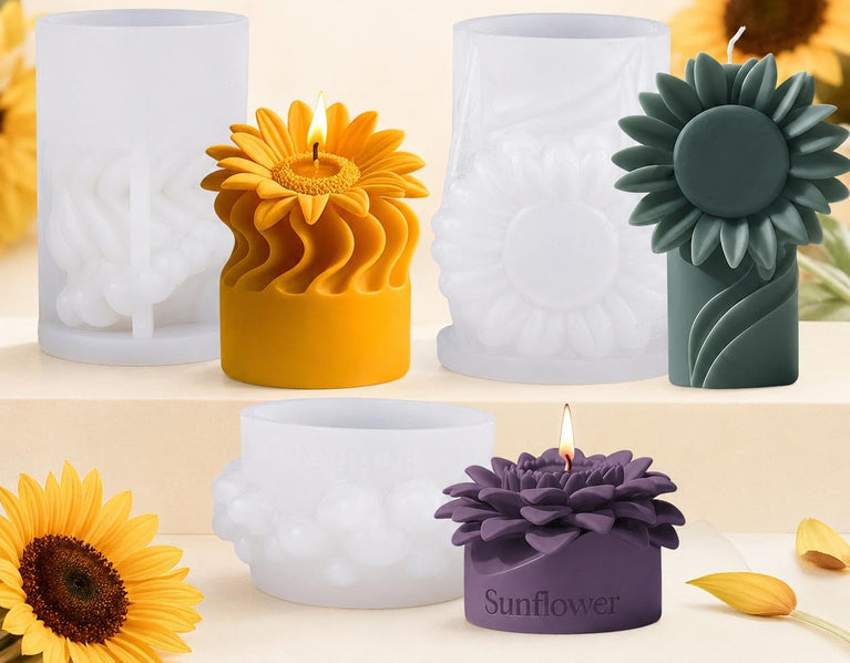 SNOOGG Sunflower Silicone Candle Mold for Resin Casting | Blooming Sunflower Pillar 3D Mold for Eco Resin, Epoxy, Concrete Crafts | Heavy Duty Reusable Liquid Silicone Mould for Candle Making