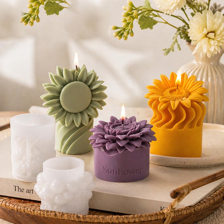 SNOOGG Sunflower Silicone Candle Mold for Resin Casting | Blooming Sunflower Pillar 3D Mold for Eco Resin, Epoxy, Concrete Crafts | Heavy Duty Reusable Liquid Silicone Mould for Candle Making