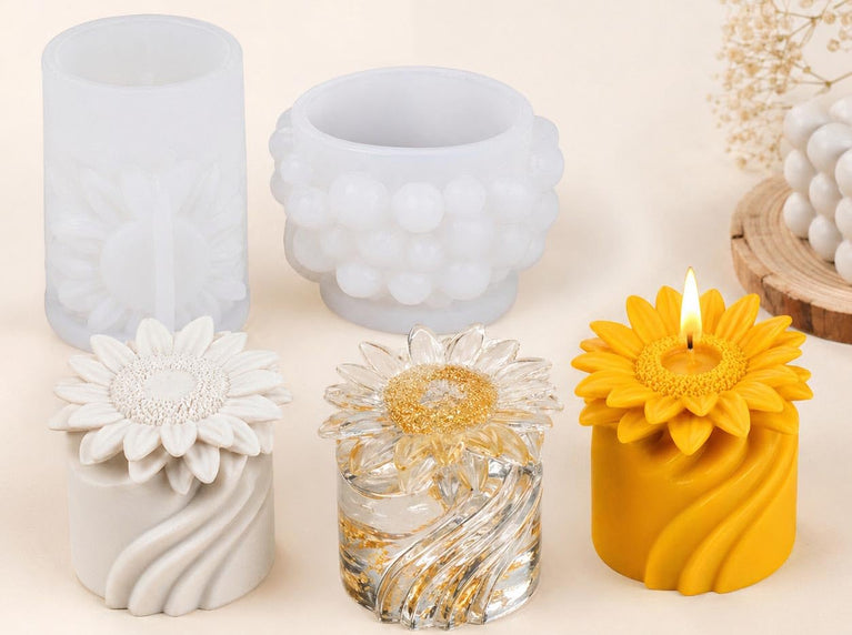 SNOOGG Sunflower Silicone Candle Mold for Resin Casting | Blooming Sunflower Pillar 3D Mold for Eco Resin, Epoxy, Concrete Crafts | Heavy Duty Reusable Liquid Silicone Mould for Candle Making