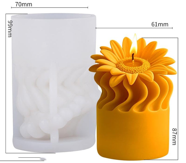 SNOOGG Sunflower Silicone Candle Mold for Resin Casting | Blooming Sunflower Pillar 3D Mold for Eco Resin, Epoxy, Concrete Crafts | Heavy Duty Reusable Liquid Silicone Mould for Candle Making