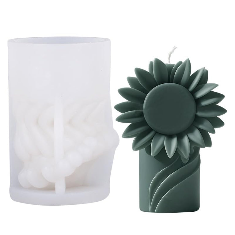 SNOOGG Sunflower Silicone Candle Mold for Resin Casting | Blooming Sunflower Pillar 3D Mold for Eco Resin, Epoxy, Concrete Crafts | Heavy Duty Reusable Liquid Silicone Mould for Candle Making