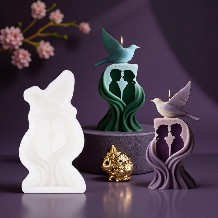 SNOOGG Couple Silhouette Dove Silicone Candle Mold for Resin Casting | Romantic Shadow Duet Bird 3D Mold for Eco Resin, Epoxy, Concrete Crafts | Heavy Duty Reusable Liquid Silicone Mould