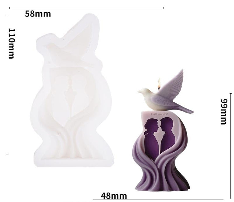 SNOOGG Couple Silhouette Dove Silicone Candle Mold for Resin Casting | Romantic Shadow Duet Bird 3D Mold for Eco Resin, Epoxy, Concrete Crafts | Heavy Duty Reusable Liquid Silicone Mould