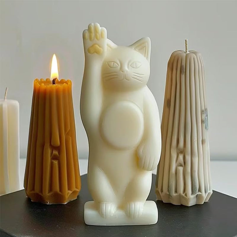 SNOOGG Standing Cat Silicone Candle Mold for Resin Casting | Cute Kitten Pillar 3D Mold for Eco Resin, Epoxy, Concrete Crafts | Heavy Duty Reusable Liquid Silicone Mould for Candle Making