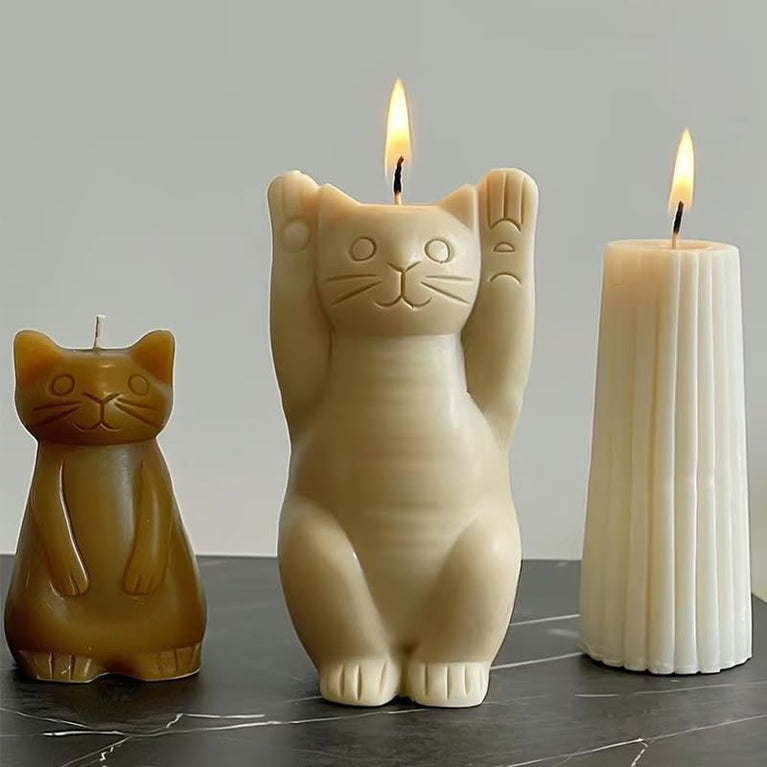 SNOOGG Standing Cat Silicone Candle Mold for Resin Casting | Cute Kitten Pillar 3D Mold for Eco Resin, Epoxy, Concrete Crafts | Heavy Duty Reusable Liquid Silicone Mould for Candle Making