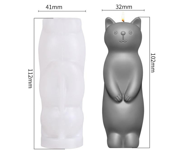 SNOOGG Standing Cat Silicone Candle Mold for Resin Casting | Cute Kitten Pillar 3D Mold for Eco Resin, Epoxy, Concrete Crafts | Heavy Duty Reusable Liquid Silicone Mould for Candle Making