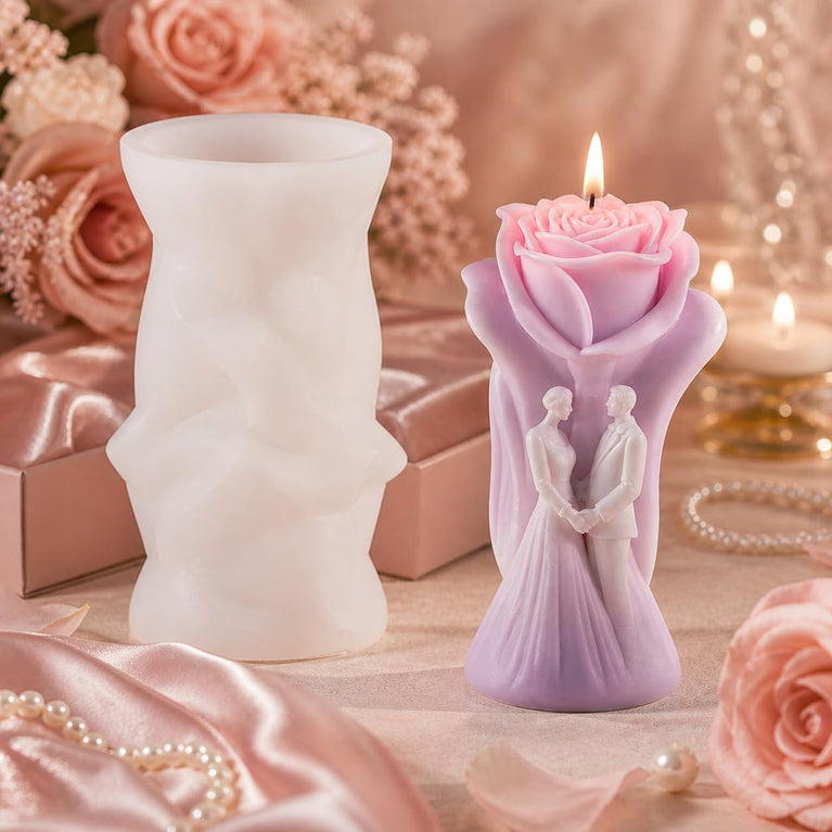SNOOGG Rose Wedding Couple Silicone Candle Mold for Resin Casting | God of Love Bride Groom Rose 3D Mold for Eco Resin, Epoxy, Concrete Crafts | Heavy Duty Reusable Liquid Silicone Mould