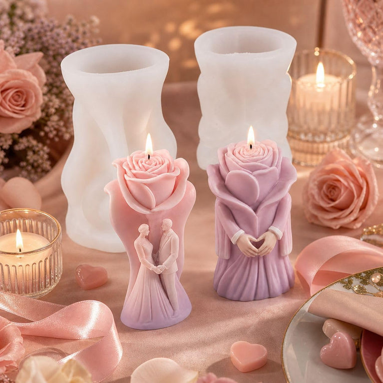 SNOOGG Rose Wedding Couple Silicone Candle Mold for Resin Casting | God of Love Bride Groom Rose 3D Mold for Eco Resin, Epoxy, Concrete Crafts | Heavy Duty Reusable Liquid Silicone Mould